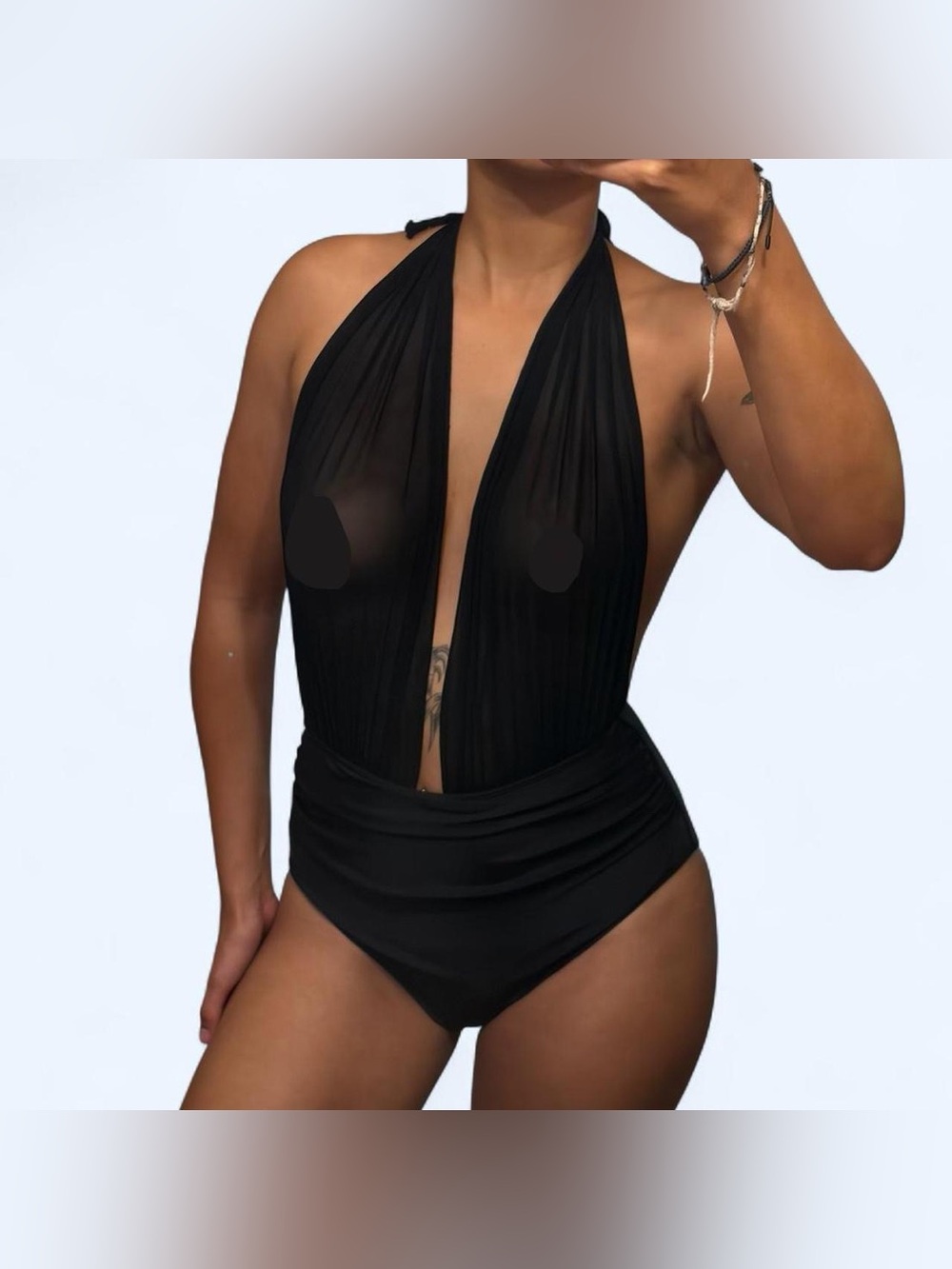 Goth Black Halter Bodysuit Swimsuit by B!